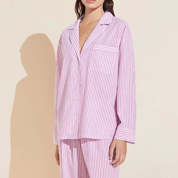 EBERJEY Organic Sandwashed Cotton Woven Long PJ Set Large - Picture 3 of 6